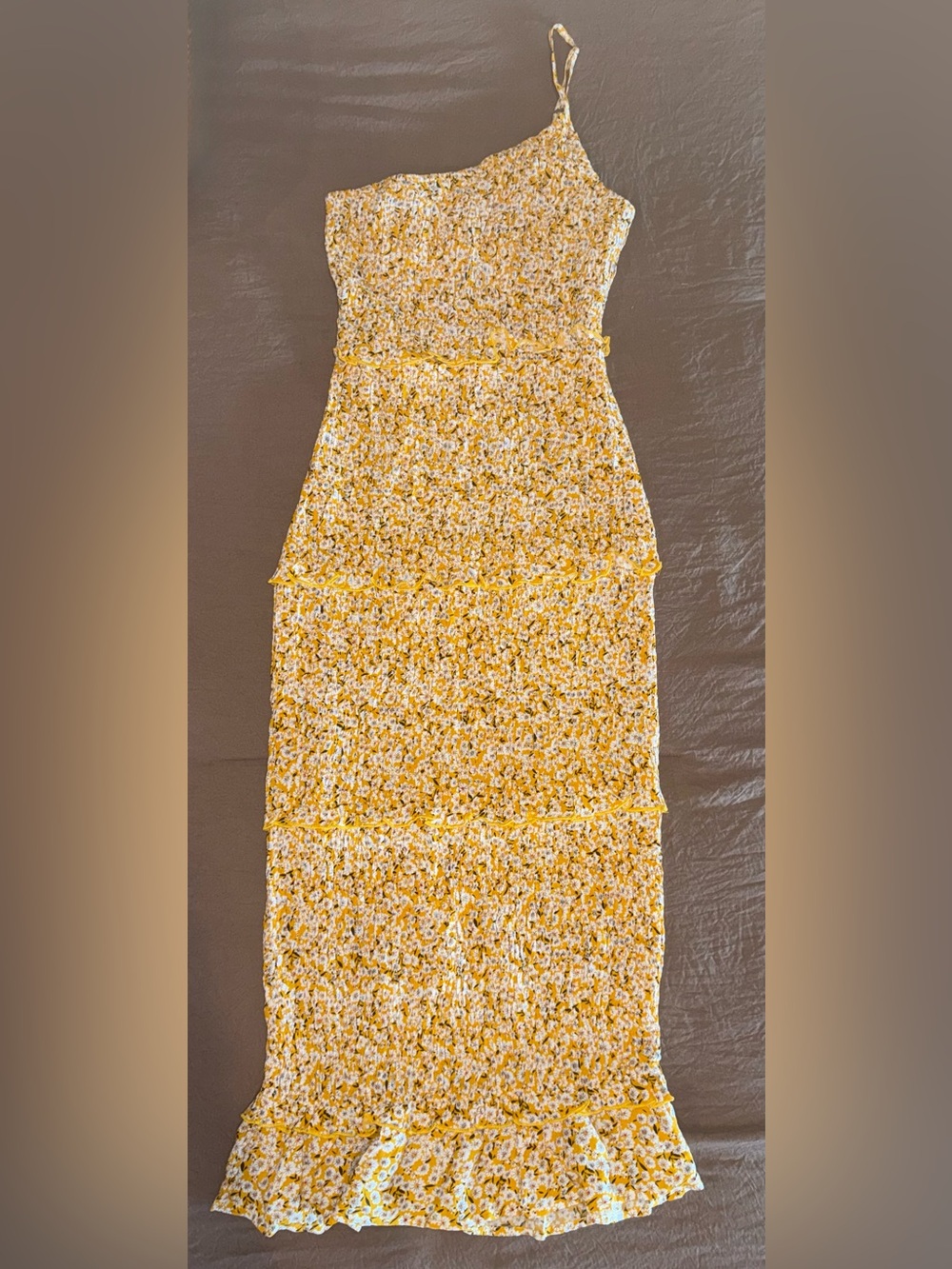 PrettyGarden Yellow Floral Smocked Dress